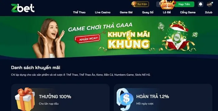 Nhiều khuyến mãi tại trang ZBET